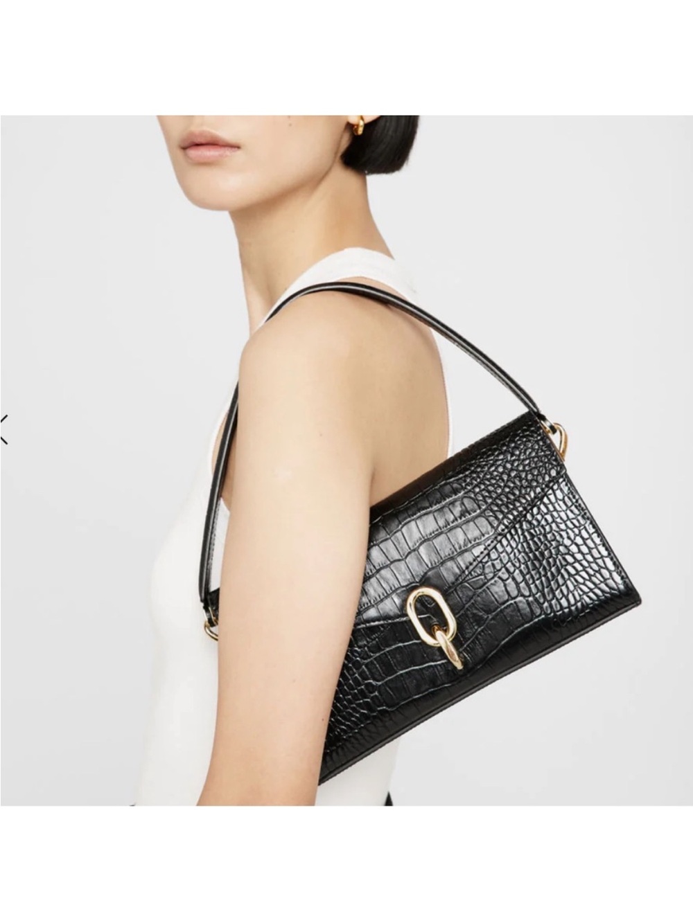 Anine Bing Colette Croc Embossed Leather Shoulder Bag